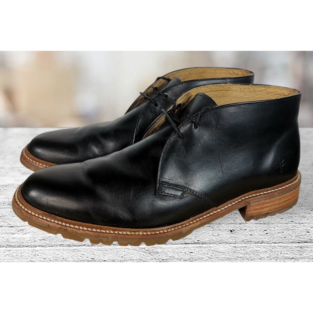 The Frye Company John A Toye Black Leather Mens Shoes Ankle‎ Boots 13 D